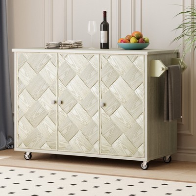 51" Kitchen Island Cart with Drop Leaf, Kitchen Island Cart on Wheels,Rolling Kitchen Cart with Towel Bar, Mobile Kitchen Island for Dining Room