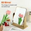 Unique Bargains Natural Wooden Rotating Makeup Mirror Beige 1 Pc - 2 of 4