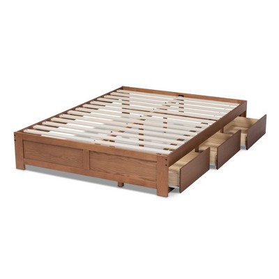 Walnut King Platform Storage Bed Frame with 3 Drawers