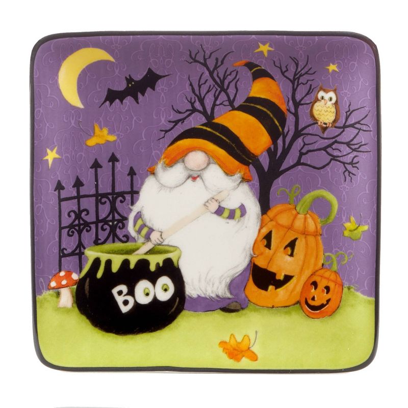 Set of 4 Halloween Gnomes Square Canape Dining Plates - Certified International, 4 of 7