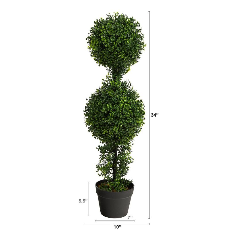 34&#34; Indoor/Outdoor Boxwood Double Ball Topiary Artificial Tree - Nearly Natural, 5 of 6