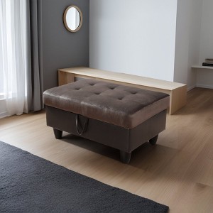 DOMETOUR Dark Brown Flannel & PVC Storage Ottoman-Versatile Living Room Footstool with Hidden Compartment - 1 of 4