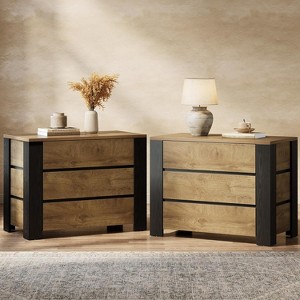 Lantine Oversized Nightstand, 36" Wide Night Stand with 3 Drawers, Extra Large Bedside Table for Bedroom, Farmhouse End Table with Storage, Natural - 1 of 4