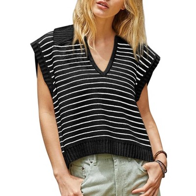 Summer V-Neck Knitted Tops for Women - Casual Striped Lapel Sweaters