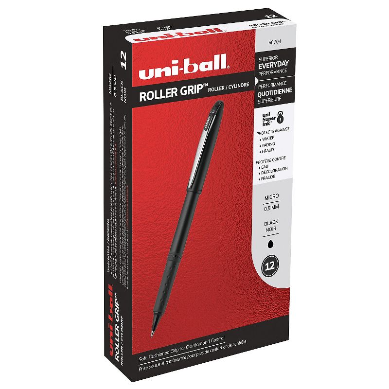 uni-ball uniball Roller Grip Pen Micro Point 0.5mm Black Ink 12/Pack (60704), 1 of 9