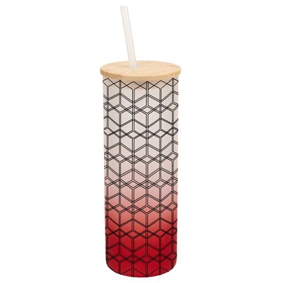 Elanze Designs Modern Diamond Geometric Pattern Wrap-Around Design 25 Ounce Frosted Gradient Glass On-The-Go Coffee Travel Skinny Tumbler Mug Cup,