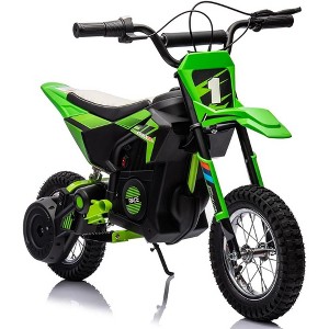 24V Kids Ride-On Motorcycle, Electric Off-Road Dirt Bike with 250W Motor, 13.6 MPH Speed, Chain Drive, Leather Seat, Disc Brake,Pneumatic Tires Green - 1 of 4