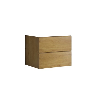 Wall Cabinet, Bathroom Wall Cabinet With Integrated Handle, 2 Drawers, Natural Oak Veneer, 45° Oblique Cutting Design Minimalism Cabinet For Wall