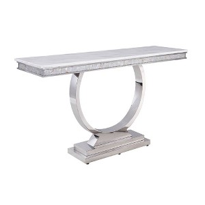 63" Zander Accent Table: Mirrored Silver Stainless Steel Base - Acme Furniture - 1 of 4