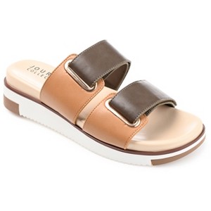 Journee Collection Womens Ashanti Slip On Slide Multi Strap Sandals Taupe 11 - 1 of 4