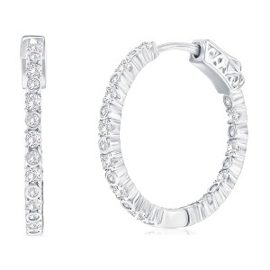 Bella Silver Sterling Silver, 25mm Bezel-Set & Prong Inside-Outside CZ Hoop Earrings - Silver - 1 of 3