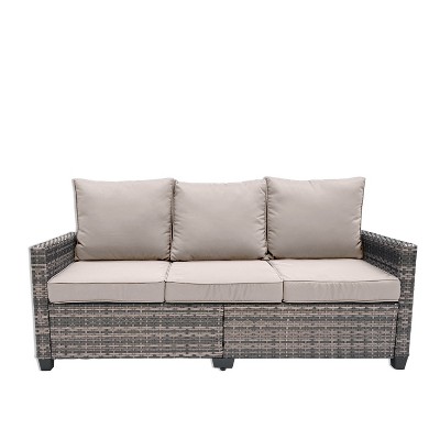 FIONECA 3-Piece Patio Furniture Set ¨C PE Wicker Barrel-Style Sofa Set with Beige Cushions