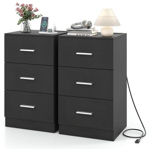 Costway 1/2 PCS Nightstand with Charging Station, 3 Storage Drawers for Bedroom, Living Room White/Black/Natural - 1 of 4