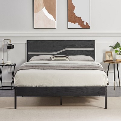 VECELO Metal Platform Bed Frame with Wooden Headboard