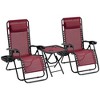 Resenkos Lounge Chair Outdoor, Patio Lounge Chair,Zero Gravity Chair Set with Side Table, Folding Reclining Chair with Cupholders & Pillows, Wine Red - 3 of 4