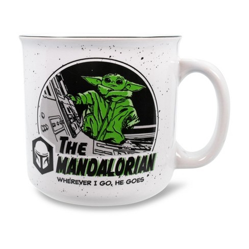 Star Wars: The Mandalorian Grogu Holiday Glitter Handle Glass Mug | 14 Ounces