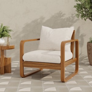 Christopher Knight Home Calla Contemporary Acacia Wood Upholstered Patio Accent Chair with Cushions - 1 of 4