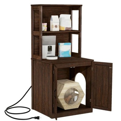 LunaLulinlk Brown large invisible cat litter box, wooden cat furniture, for indoor use