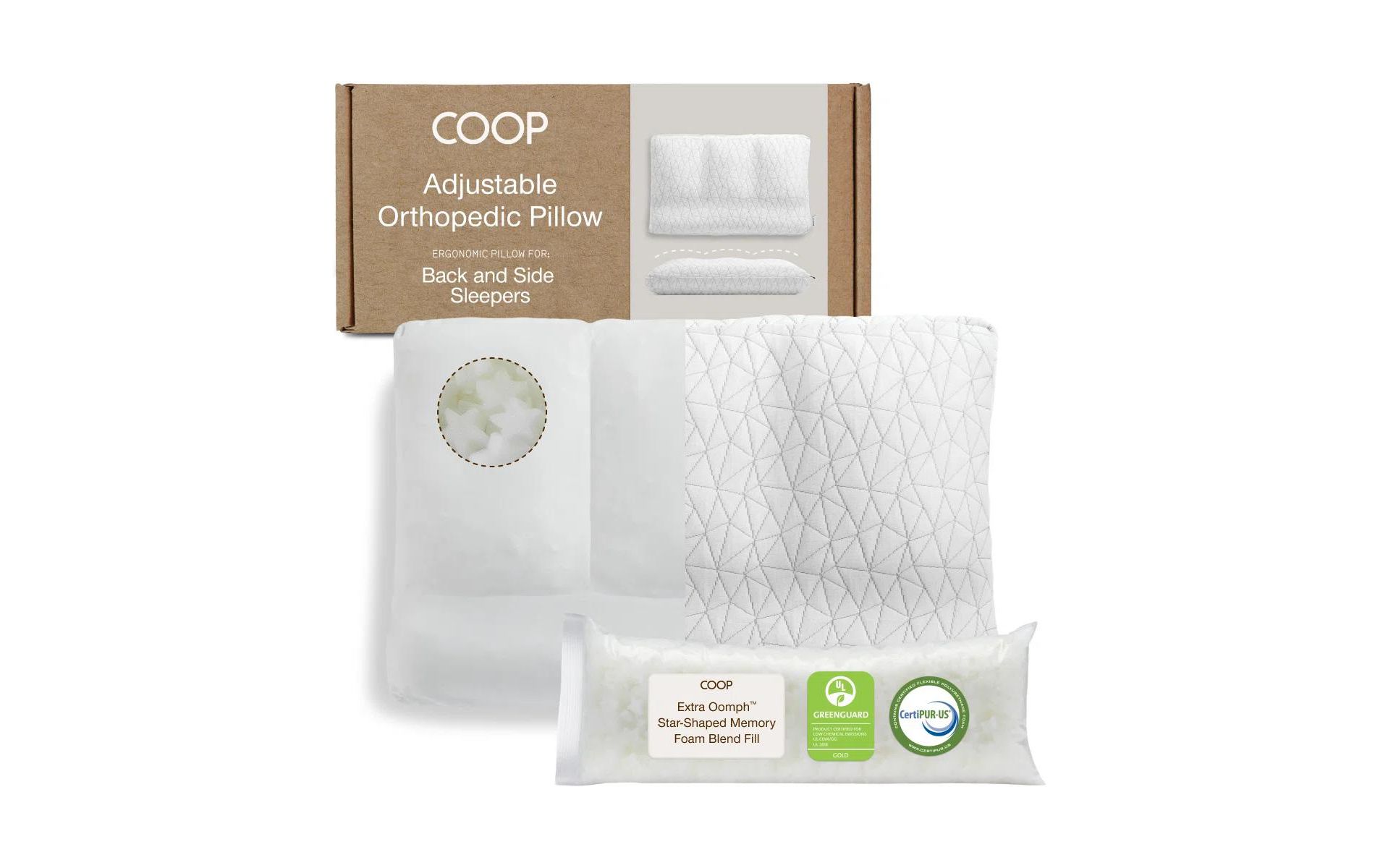 Coop Sleep Goods Adjustable Orthopedic Pillow, 4-Zone Ergonomic Neck Support Memory Foam Pillow, For Side & Back Sleepers CertiPUR-US/GREENGUARD Gold