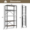 Costway 2 PCS 5-Tier Folding Shelf Free DIY Design Shelving Unit with 4 Universal Wheels Black/Natural - 3 of 4