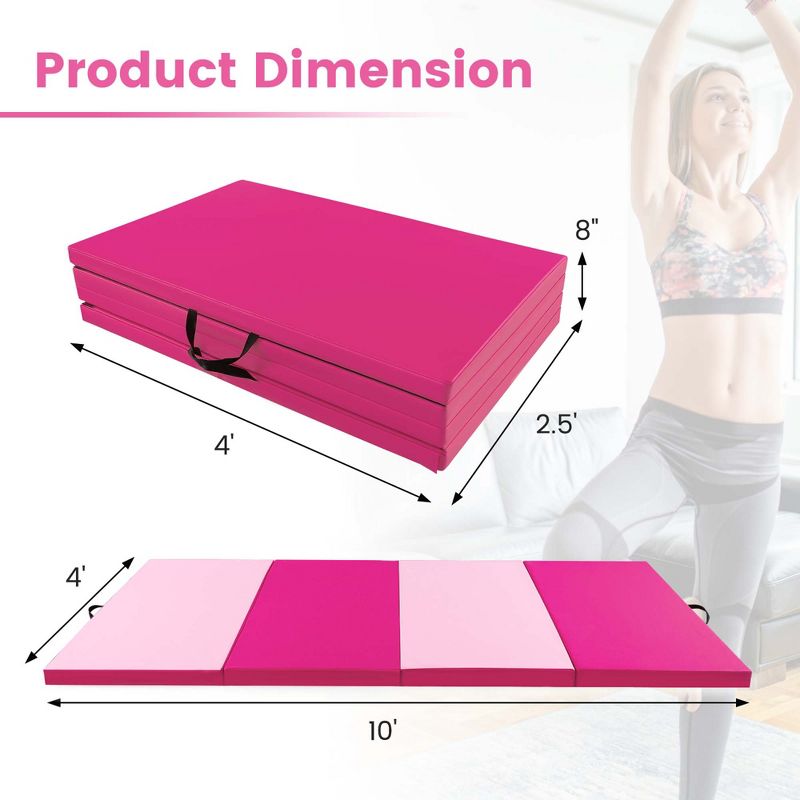 Costway 10' x 4' x 2" 4-Panel Folding Exercise Mat with Carrying Handles for Gym Yoga Black/Blue/Navy/Colorful/Pink&Blue/Pink/Light Pink/Navy, 3 of 11