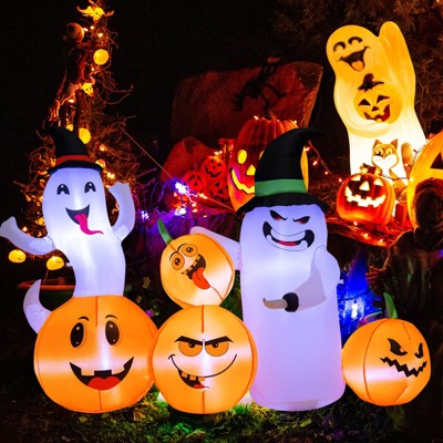 Tangkula 6 FT Halloween Inflatable Pumpkins & Ghosts Party Decoration w/Bright LED Lights & Powerful Blower