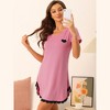 cheibear Women's Pajama Dress Heart Print Lace Trim Short Sleeves Lounge Nightgowns - 3 of 4