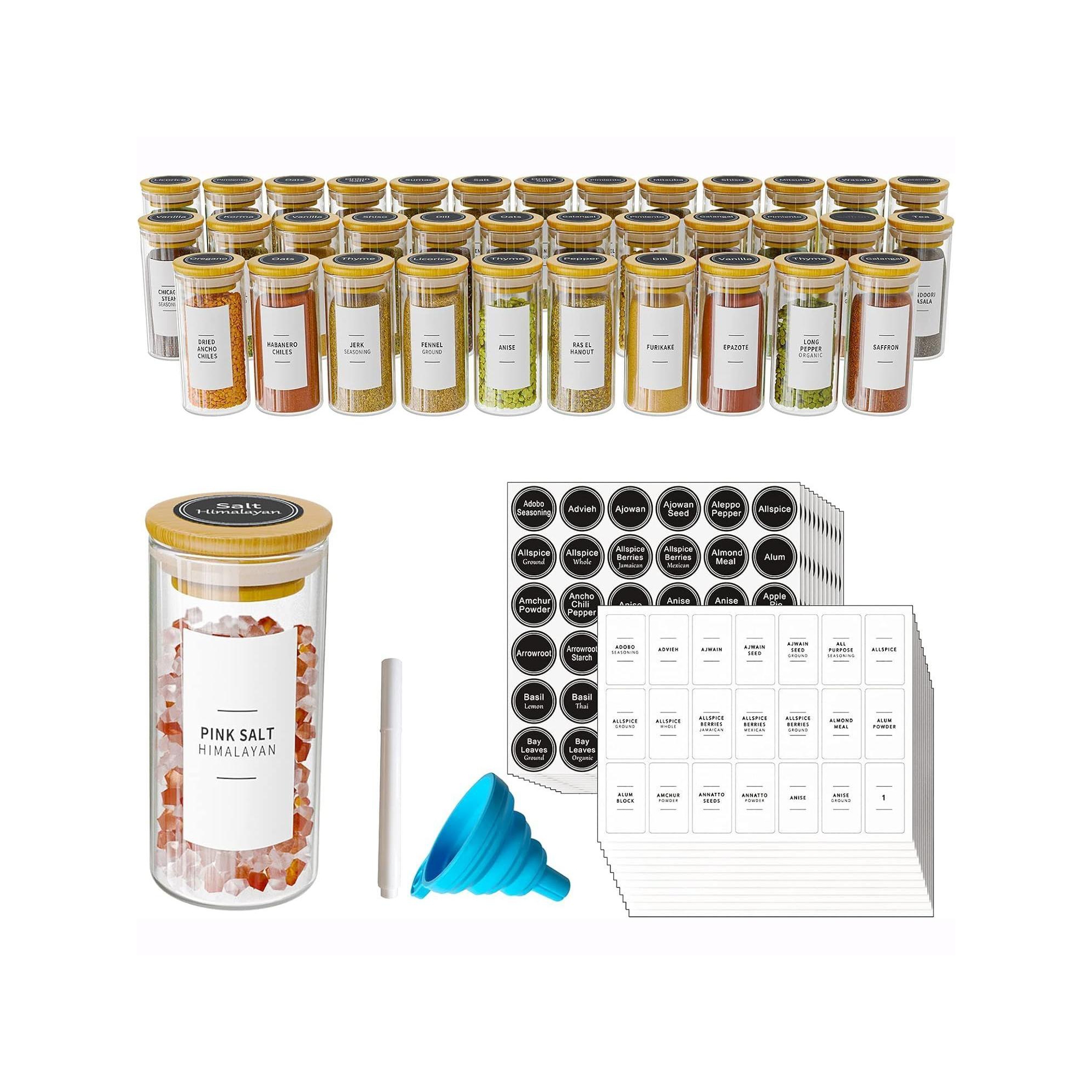 SpaceAid® 36 Pcs Empty 4oz Spice Jars with Bamboo Lids and Labels,