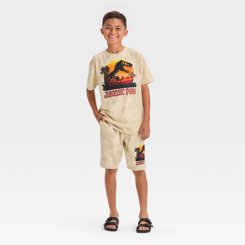 Boys&#39; Jurassic Park Mineral Wash Top and Bottom Set - Off-White, 1 of 4