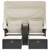 vidaXL Patio Sofa 2-Seater with Canopy - Black Poly Rattan Loveseat, Integrated Table, Stools, and Washable Cushions - 4 of 4