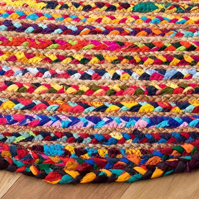 Handwoven Braided Reversible Round Rug in Red, 59" Diameter