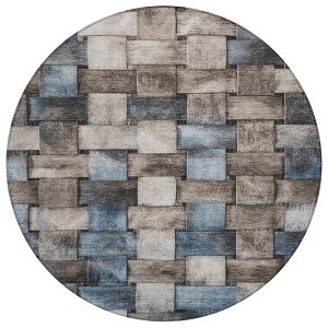 Taupe And Denim Blue Striped Washable Indoor Outdoor Area Rug - 1 of 4