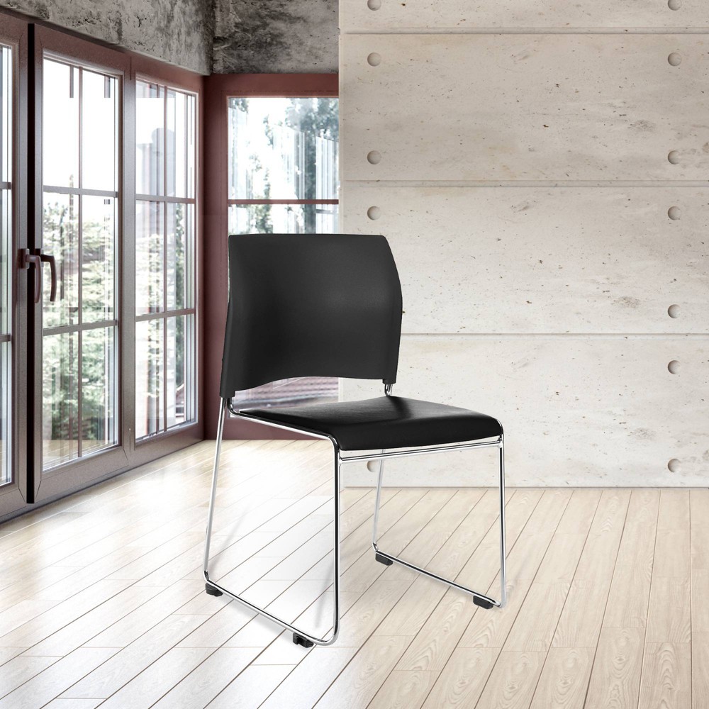Photos - Dining Table Hampden Furnishings 4pk Jody Collection Vinyl Stack Chair Black: 5-Year Warranty, Polypropylene Upholstery, No Assembly Requ