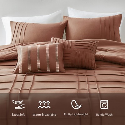 Regency Heights 5 Pcs Solid Color Pinch Pleated Comforter Sets, Premium Touch Lightweight Bedding Set with Matching Shams and Decorative Pillows, Clay, Queen — фото 3