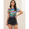 Allegra K Women's Party Metallic Short Sleeve Textured Shiny T-shirts - 3 of 4