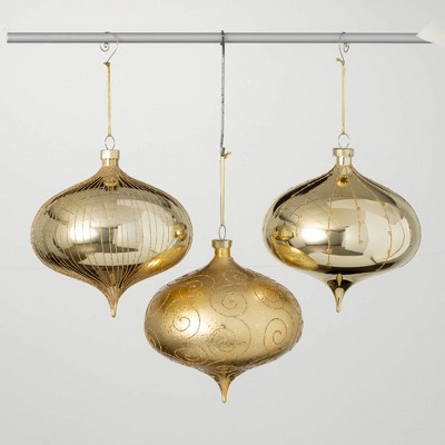 7.75"H Sullivans Glittered Gold Onion Christmas Ornaments Set of 3 Christmas Tree Decor