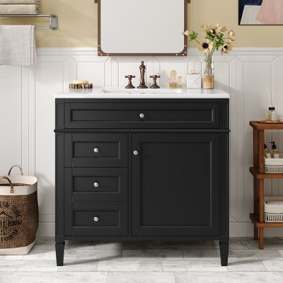 Modern 36 Inch Bathroom Vanity with Sink Top, Soft-Close Drawers and Tip-Out Tray, Freestanding Storage Cabinet for Bathroom-Maison Boucle