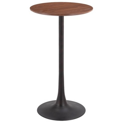 Bar Table 41.7"H Brown – Round Faux Wood MDF Top with Powder-Coated Steel Pedestal Base, Modern Indoor Accent by Zuo Modern