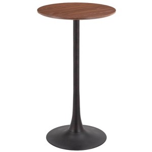 Bar Table 41.7"H Brown – Round Faux Wood MDF Top with Powder-Coated Steel Pedestal Base, Modern Indoor Accent by Zuo Modern - 1 of 4