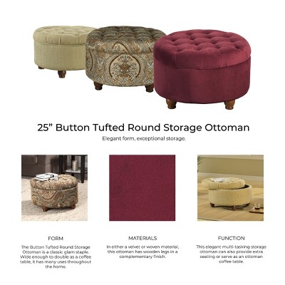 Elegant Tufted Faux Leather Round Ottoman with Storage