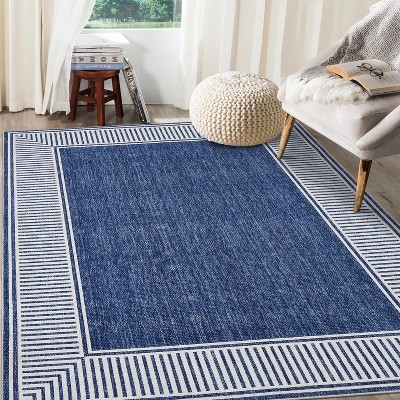 Modern Striped Washable Rug, Thin Low Pile, Non-Slip Stain-Resistant Carpet for Living Room, Bedroom, Office, Farmhouse