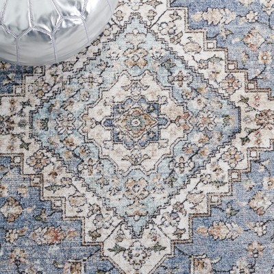 Modern Elegance 5' Square Blue & Grey Synthetic Area Rug