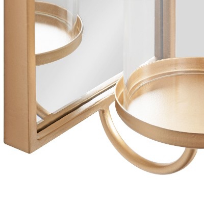 Elegant Gold Arched Mirror Wall Sconce with Candle Holder, 6x5x16