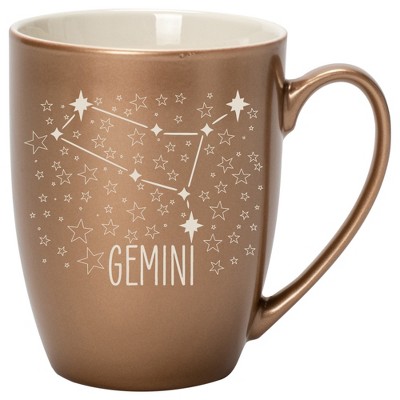 100 North Zodiac 10 Ounce Bronze Metallic Finish, Comfortably Fits Your Hands, New Bone China Coffee Tea Cup Mug, Gemini