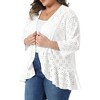 Women's Plus Size Eyelet Open Front 3/4 Sleeve Draped Ruffle Netted Knit Casual Cardigans - Agnes Orinda - 2 of 4