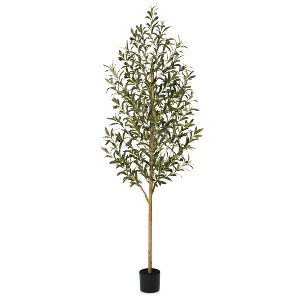 Artificial Olive Tree with Wood Trunk, 5/6/7ft Pencil Faux Olive Trees - UV Resistant Floor Plants for Home Decor - Living Room, Entryway, Foyer - 1 of 4