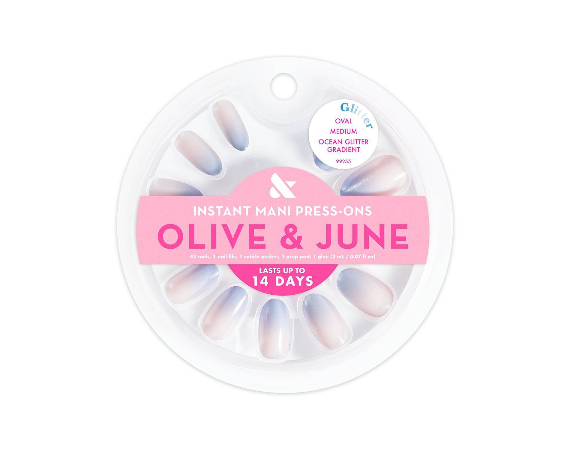Olive & June Press-On Fake Nails - M Oval - Ocean Glitter Gradient - 42ct