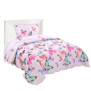 Marcielo Kids Butterfly Bedspread Quilts Set for Teens Girls - 1 of 4