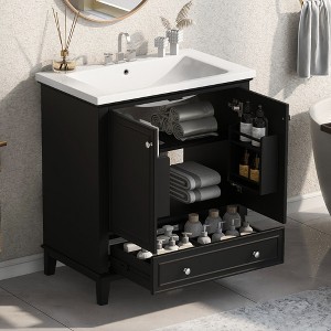 Whisen Vintage Bathroom Vanity with Sink Combo, Multi-functional Bathroom Cabinet with Doors and Drawer - 1 of 4