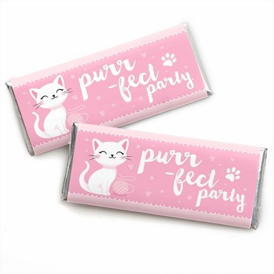 Big Dot of Happiness Purr-fect Kitty Cat - Candy Bar Wrapper Kitten Meow Baby Shower or Birthday Party Favors - Set of 24